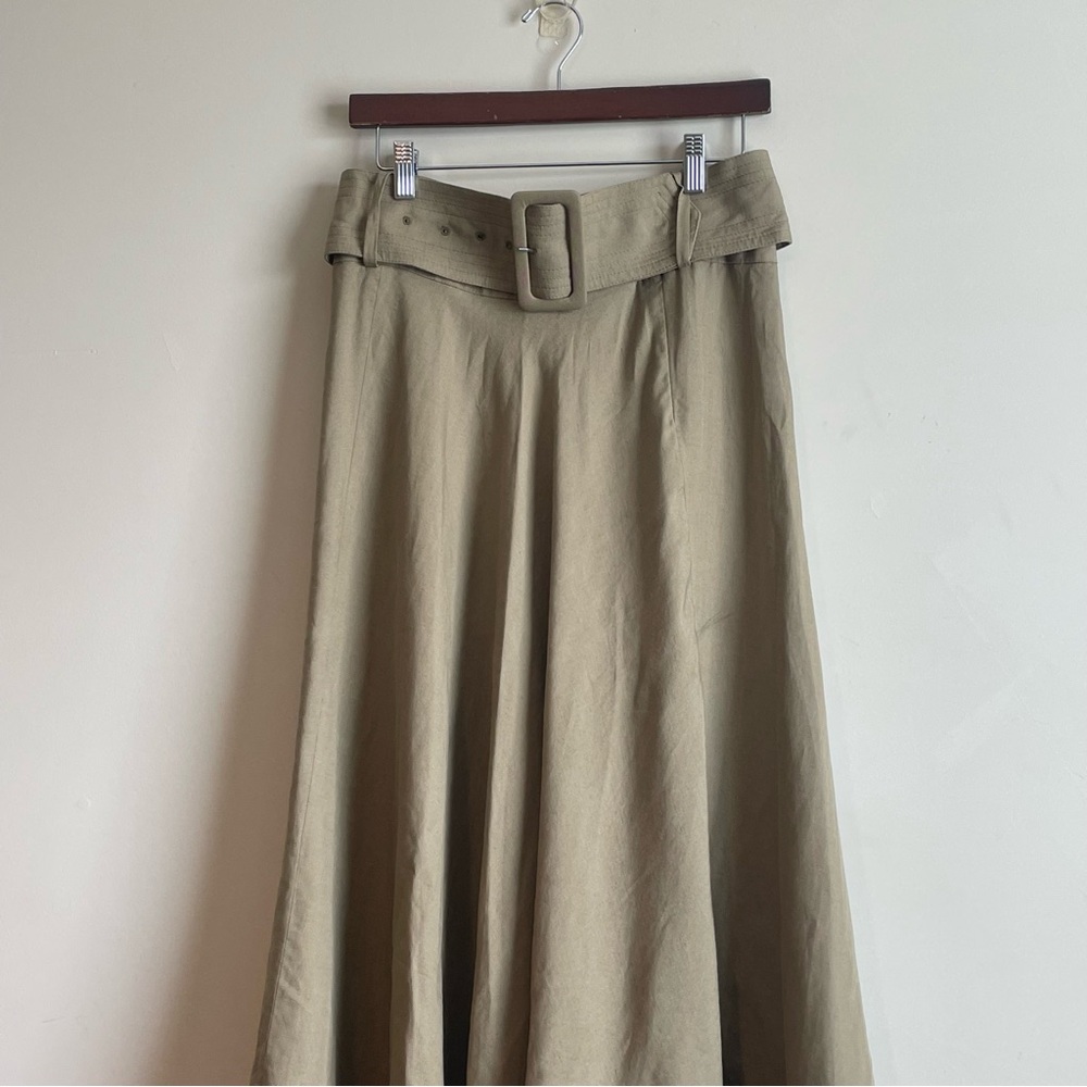 Zara Linen Blend Belted Rustic Long Skirt Sz M - Picture 4 of 11